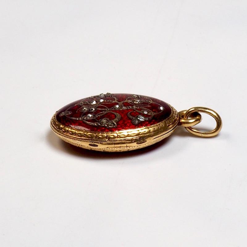 Antique Gold and Diamond Guilloche Enamel Locket 1