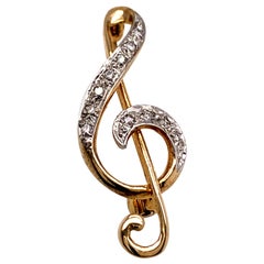 Used Gold and Diamond Musical Clef Pin