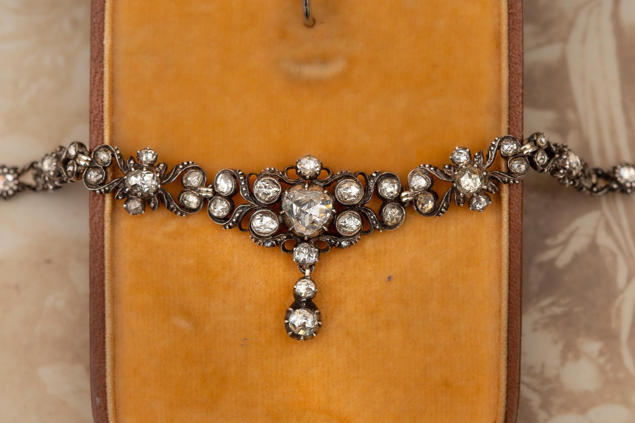 Antique Gold and Diamond Necklace Rose Cut Diamond Victorian For Sale 6