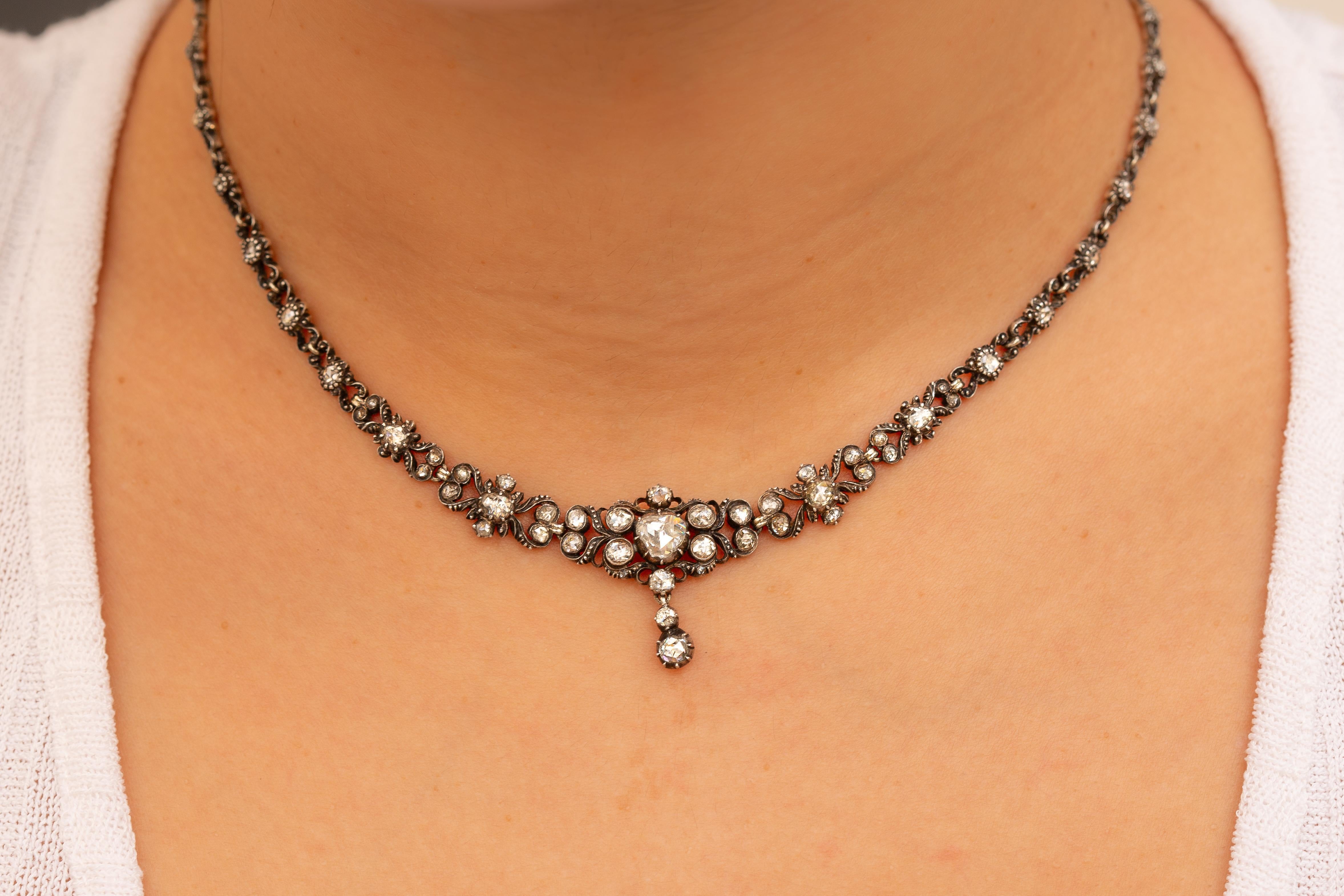 Antique Gold and Diamond Necklace Rose Cut Diamond Victorian For Sale 7