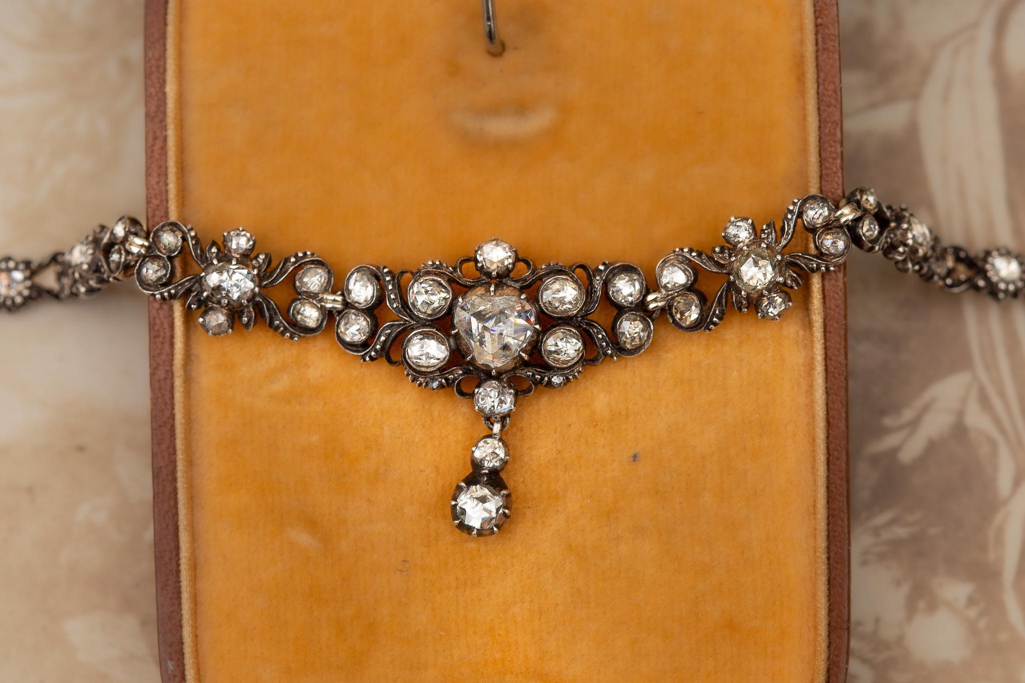 Antique Gold and Diamond Necklace Rose Cut Diamond Victorian In Excellent Condition For Sale In London, GB