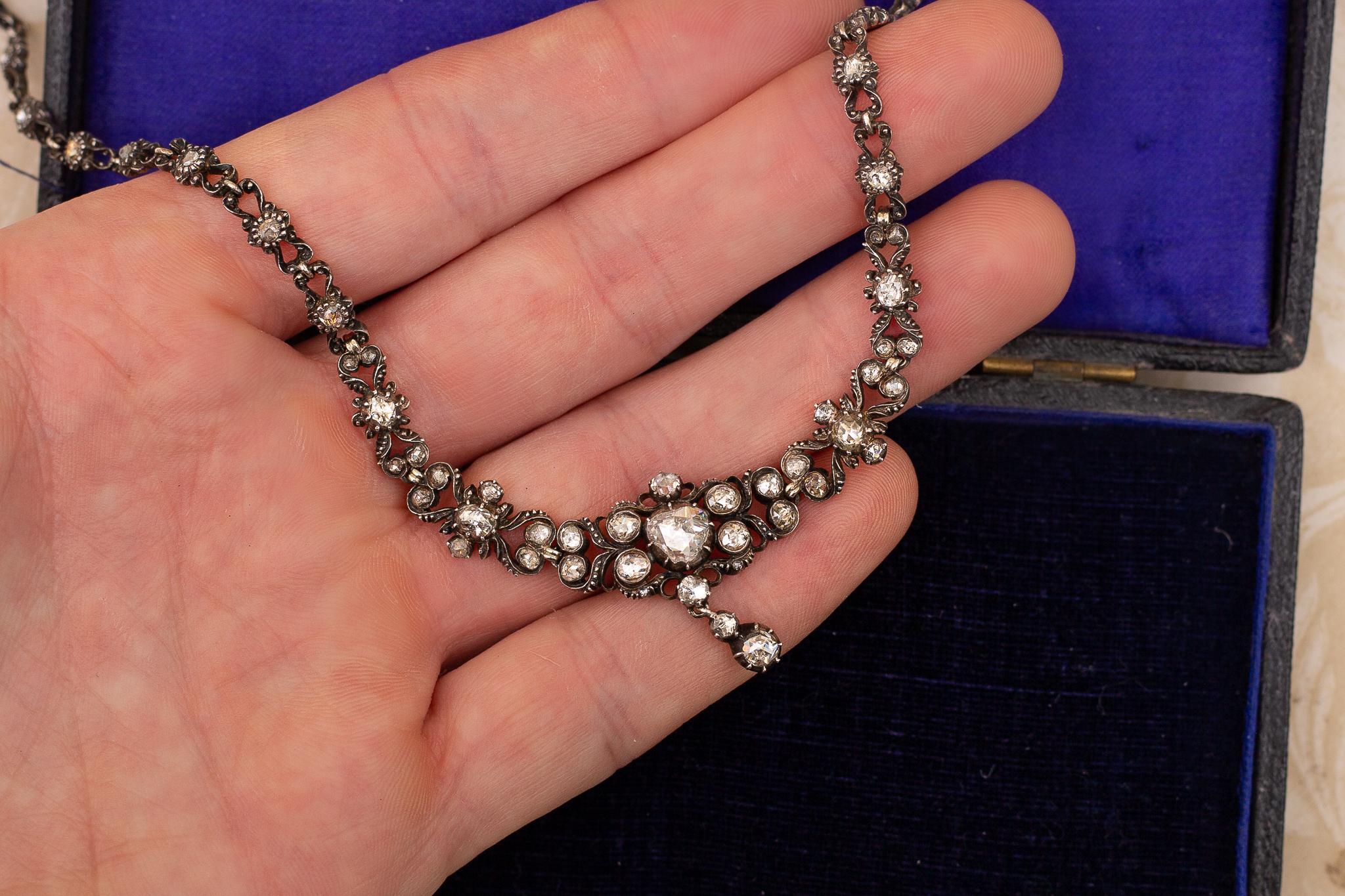 Antique Gold and Diamond Necklace Rose Cut Diamond Victorian For Sale 1