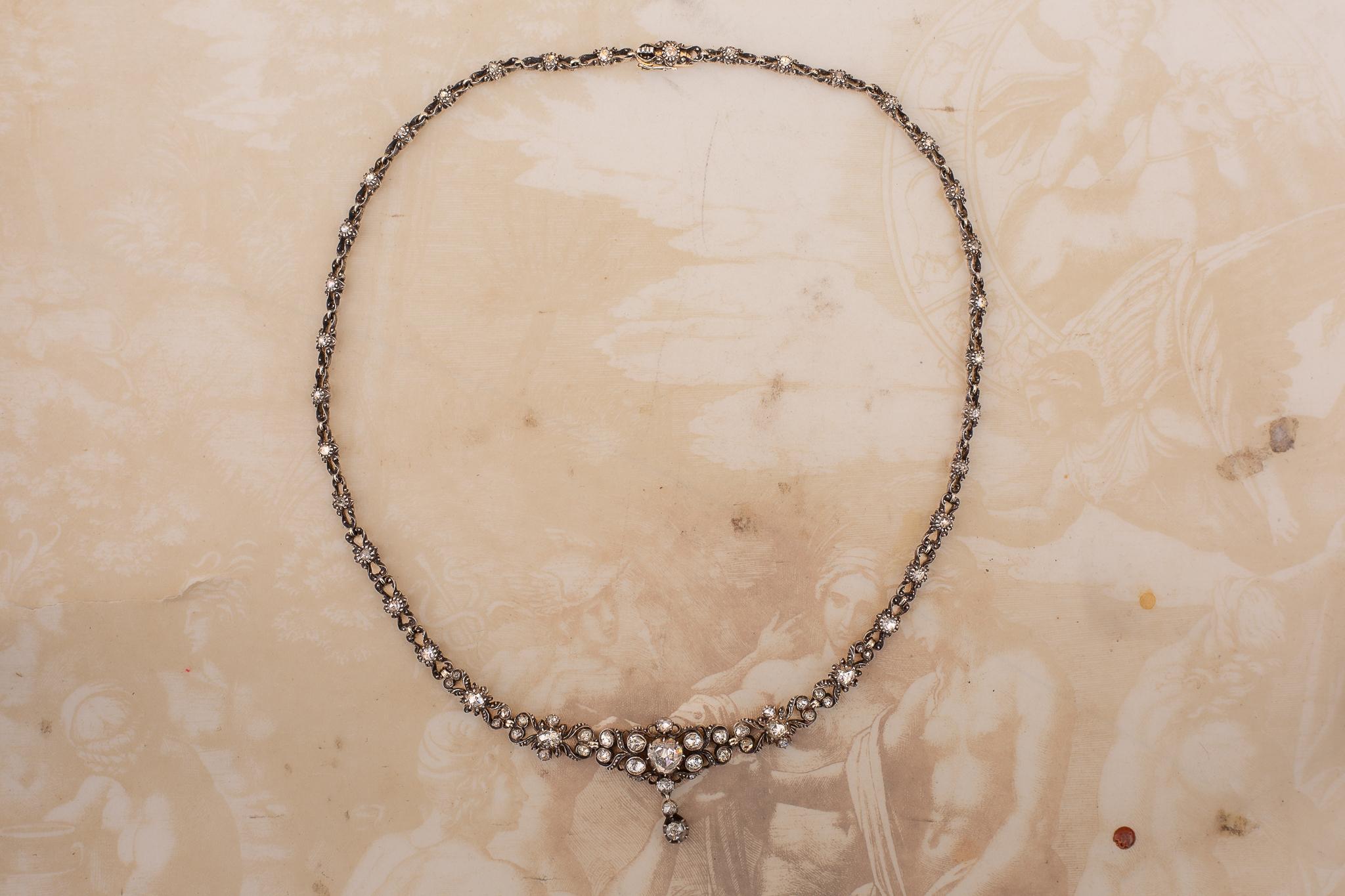 Antique Gold and Diamond Necklace Rose Cut Diamond Victorian For Sale 2