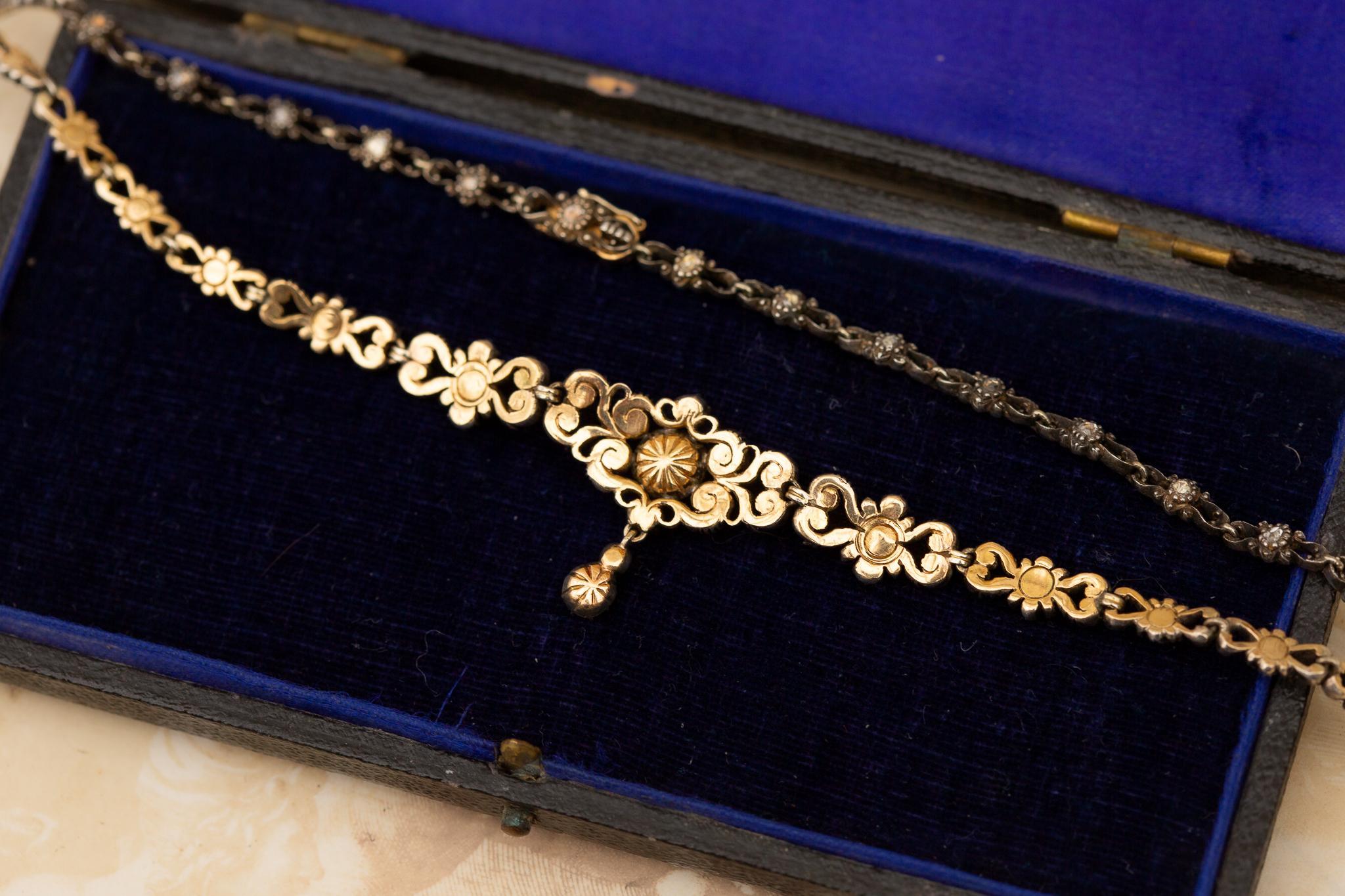 Antique Gold and Diamond Necklace Rose Cut Diamond Victorian For Sale 3