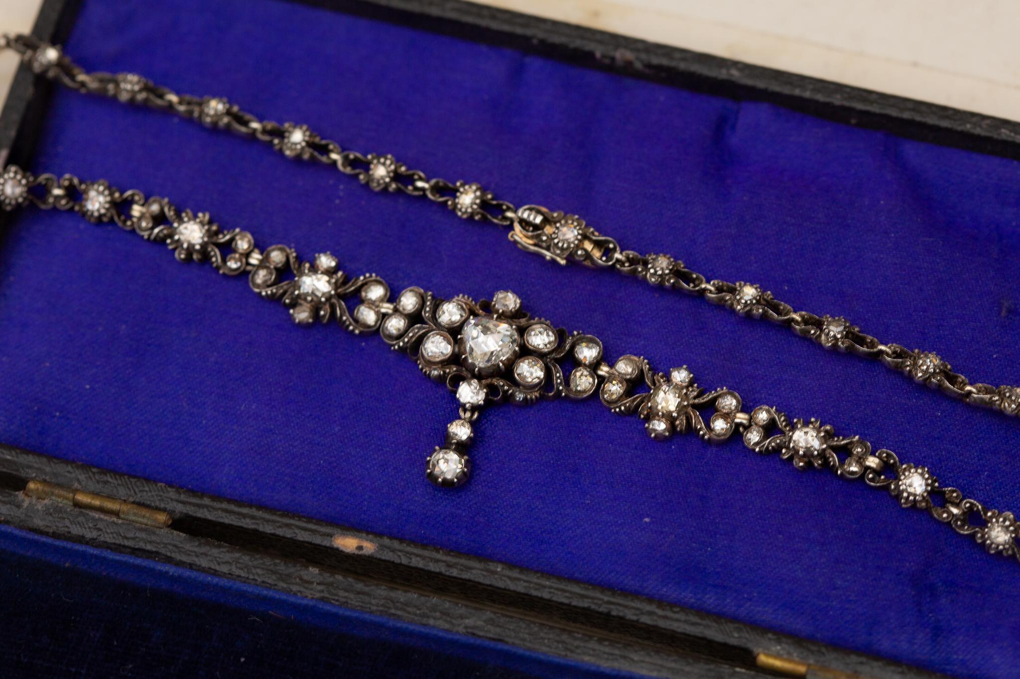 Antique Gold and Diamond Necklace Rose Cut Diamond Victorian For Sale 4