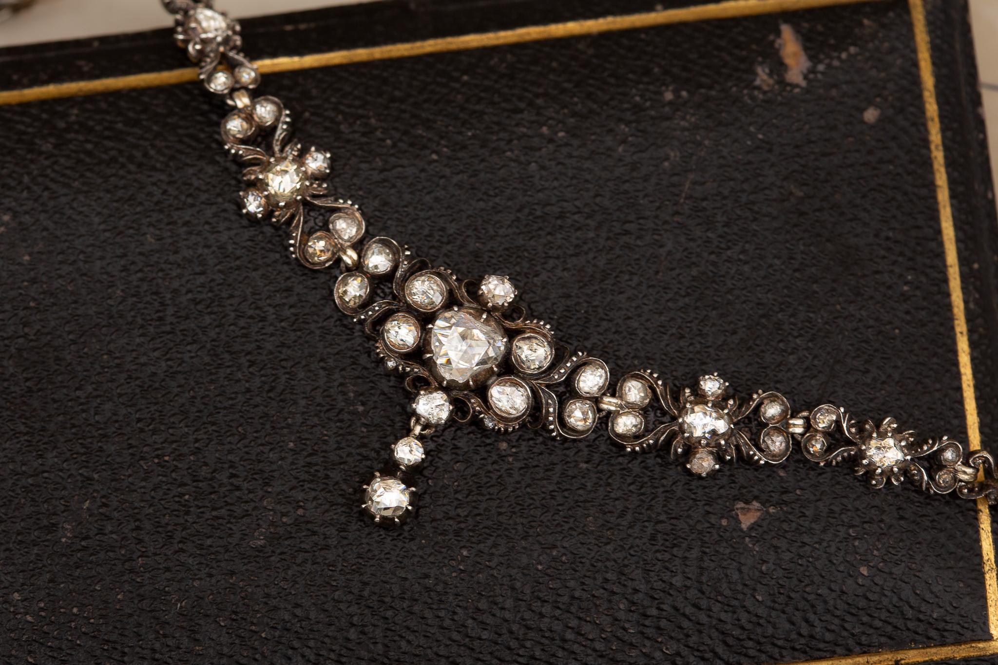 Antique Gold and Diamond Necklace Rose Cut Diamond Victorian For Sale 5
