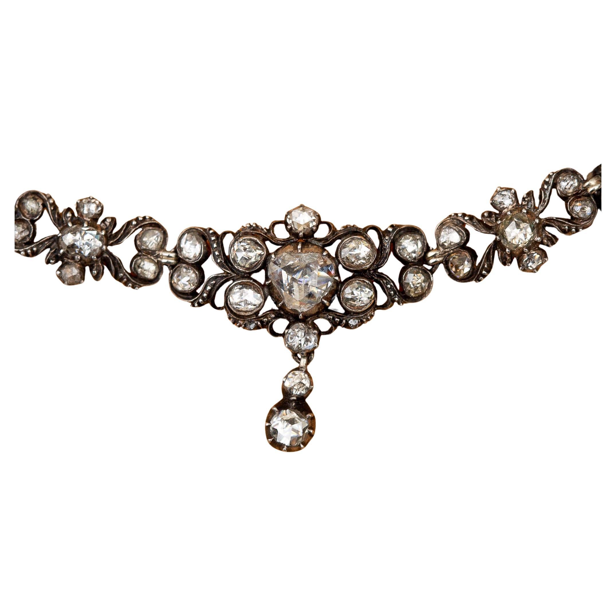 Collar Antiguo de Oro y Diamantes Diamante talla rosa Victoriano