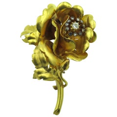 Antique Gold and Diamond Rose Brooch