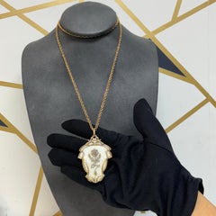 Antique Gold and Diamond Rose Enamel Locket Pendant Necklace