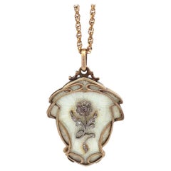Antique Gold and Diamond Rose Enamel Locket Pendant Necklace