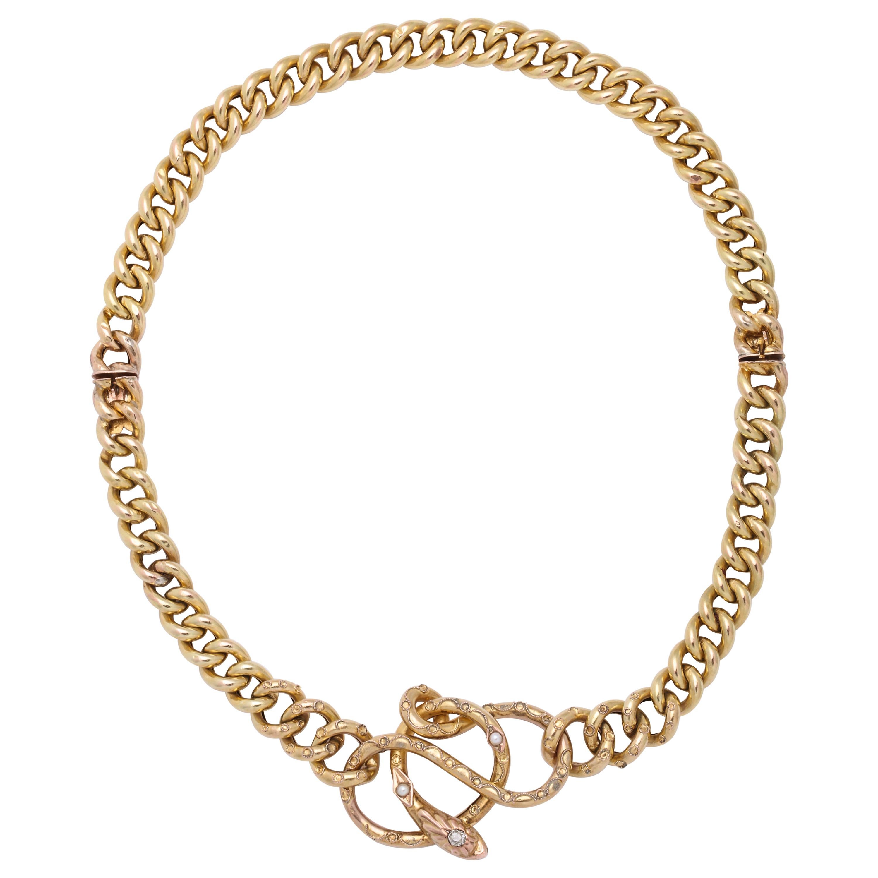 Antique Gold and Diamond Snake Necklace/ Bracelet