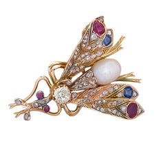 Antique Gold And Diamonds Bug Like Brooch