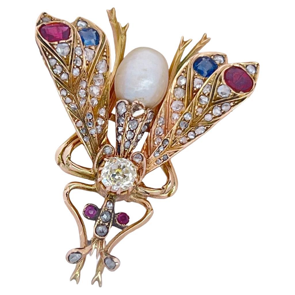 Antique Gold And Diamonds Bug Like Brooch
