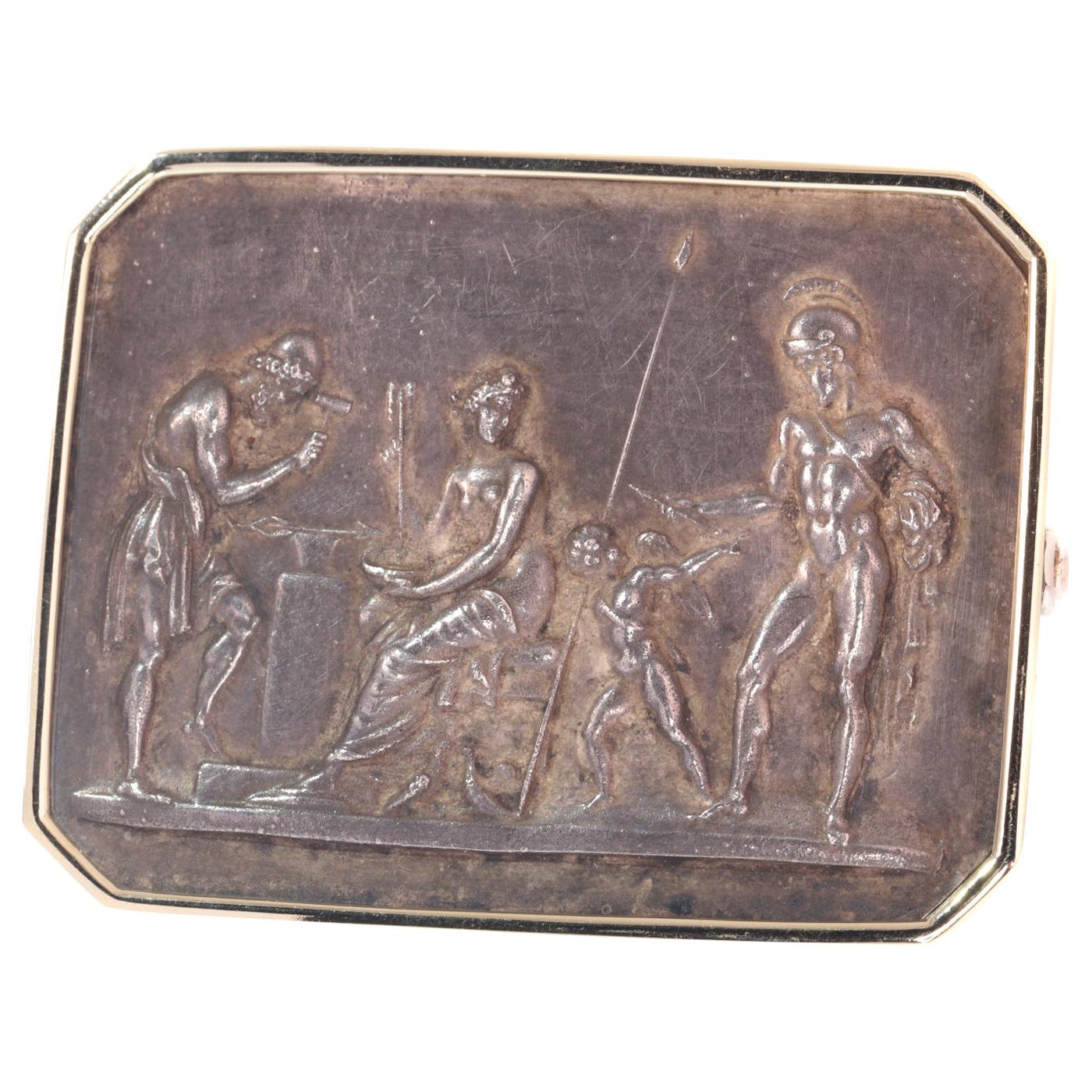 Antique Gold and Electroplated Brooch Thorvaldsen's Venus, Mars and Vulcan, 1880 For Sale