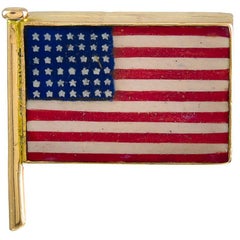 Antique Gold and Enamel American Flag Locket Brooch