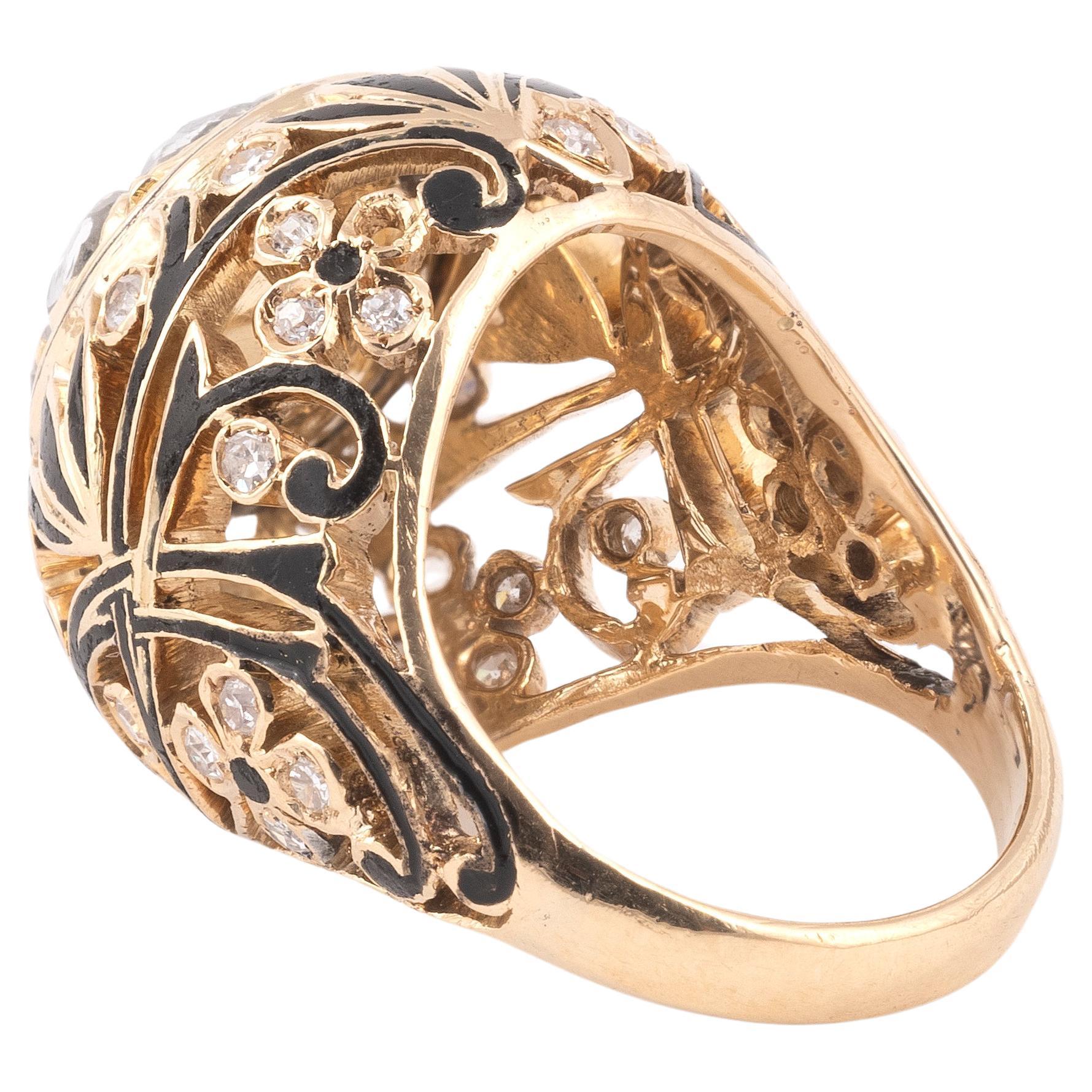 Antiker Arts and Crafts-Ring aus Gold und Emaille  (Rosenschliff) im Angebot
