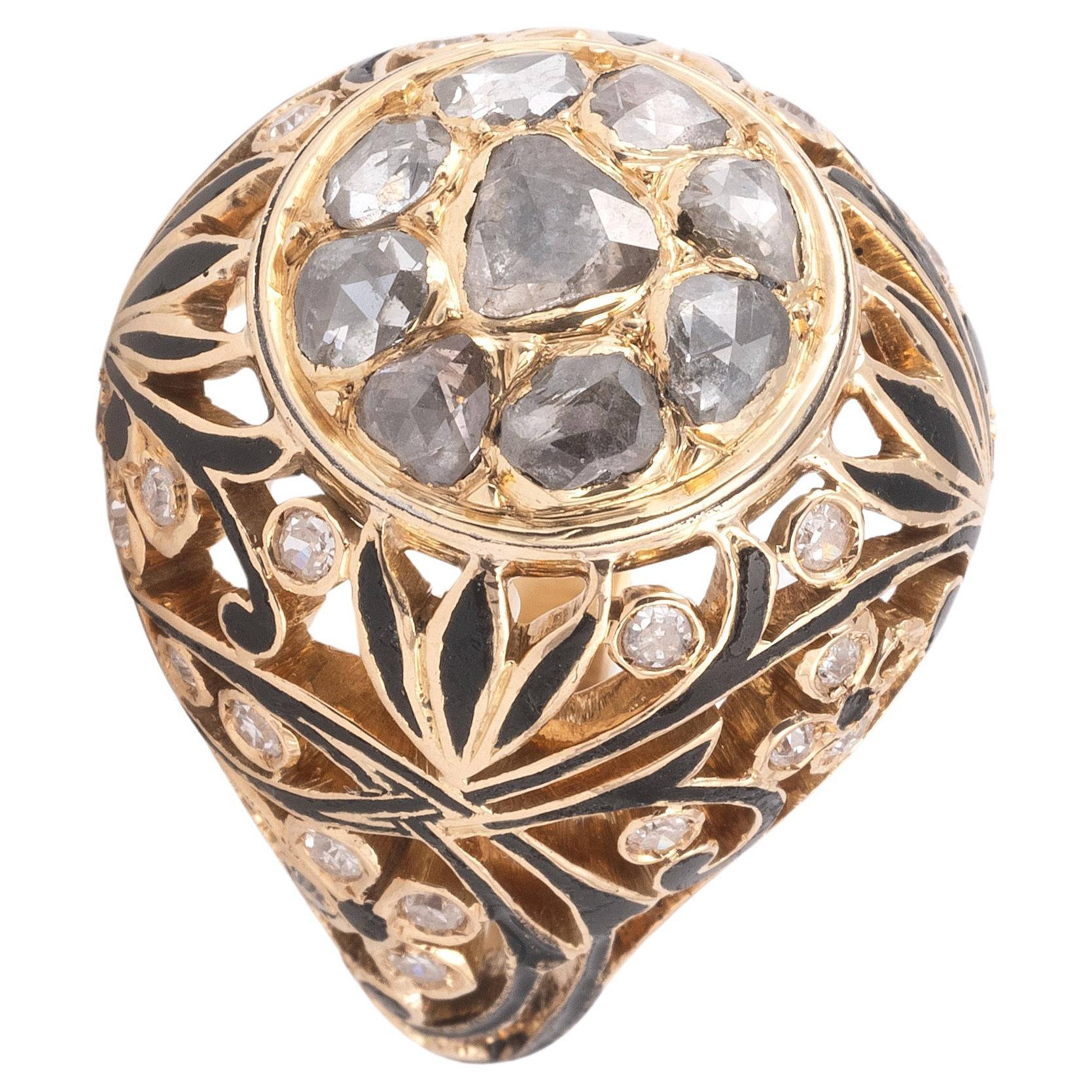 Antiker Arts and Crafts-Ring aus Gold und Emaille  im Zustand „Hervorragend“ im Angebot in Firenze, IT