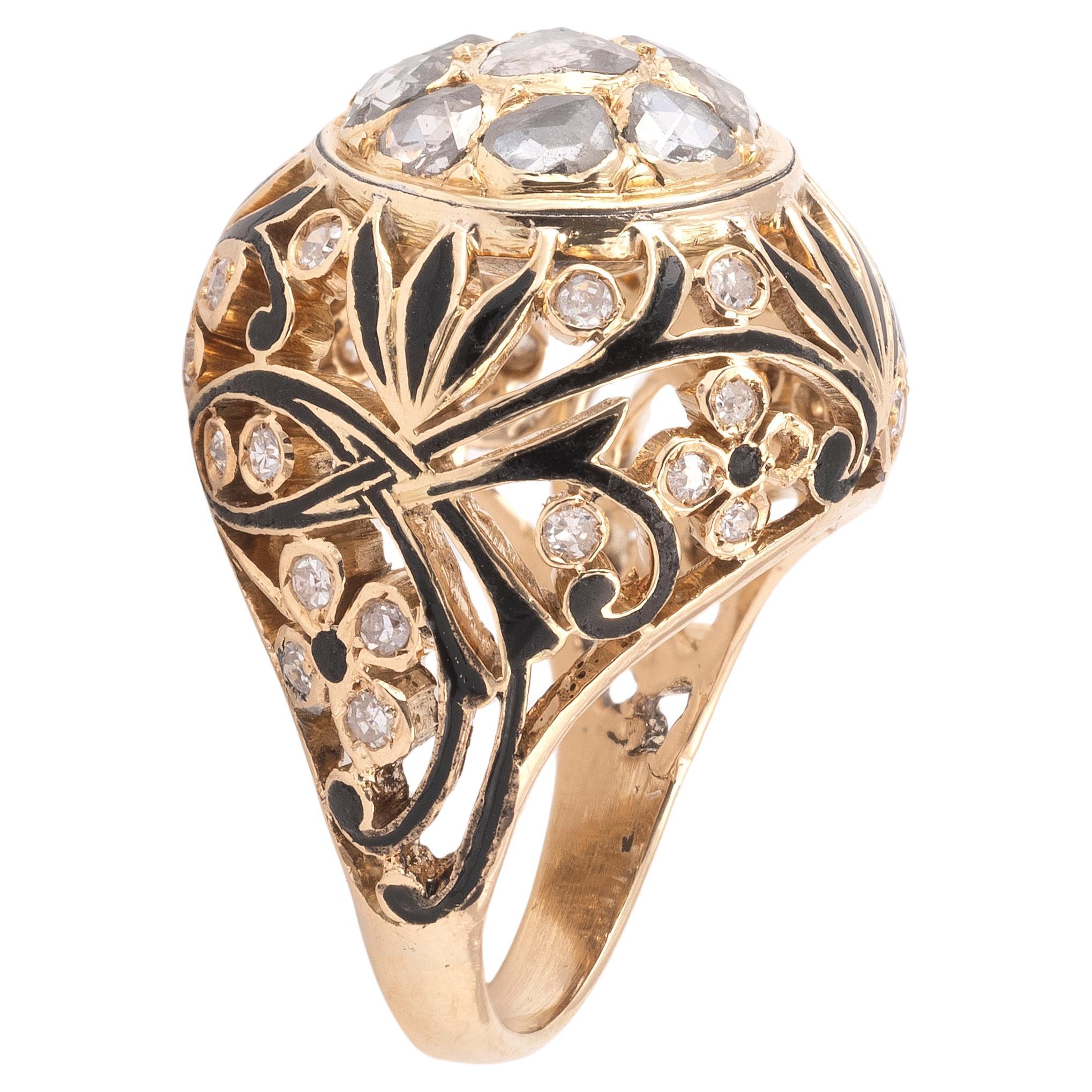 Antiker Arts and Crafts-Ring aus Gold und Emaille  im Angebot
