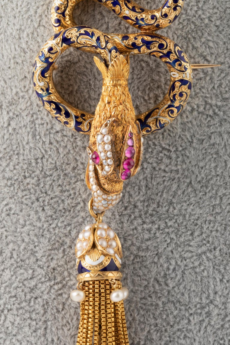 Antique Gold and Enamel Chimère French Brooch For Sale at 1stdibs