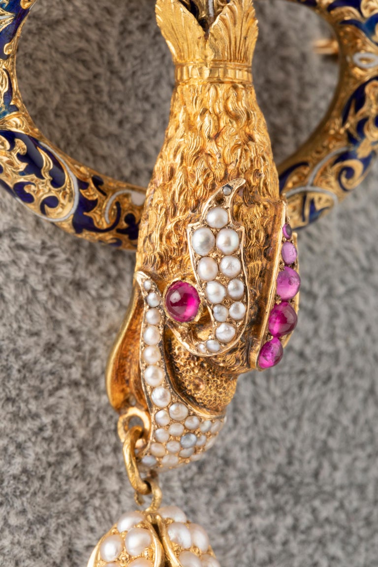 Antique Gold and Enamel Chimère French Brooch For Sale at 1stdibs