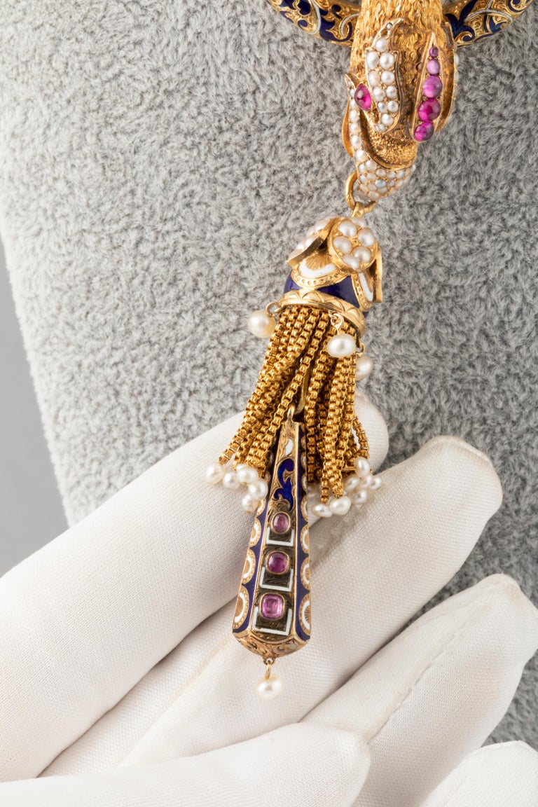 Antique Gold and Enamel Chimère French Brooch For Sale at 1stdibs