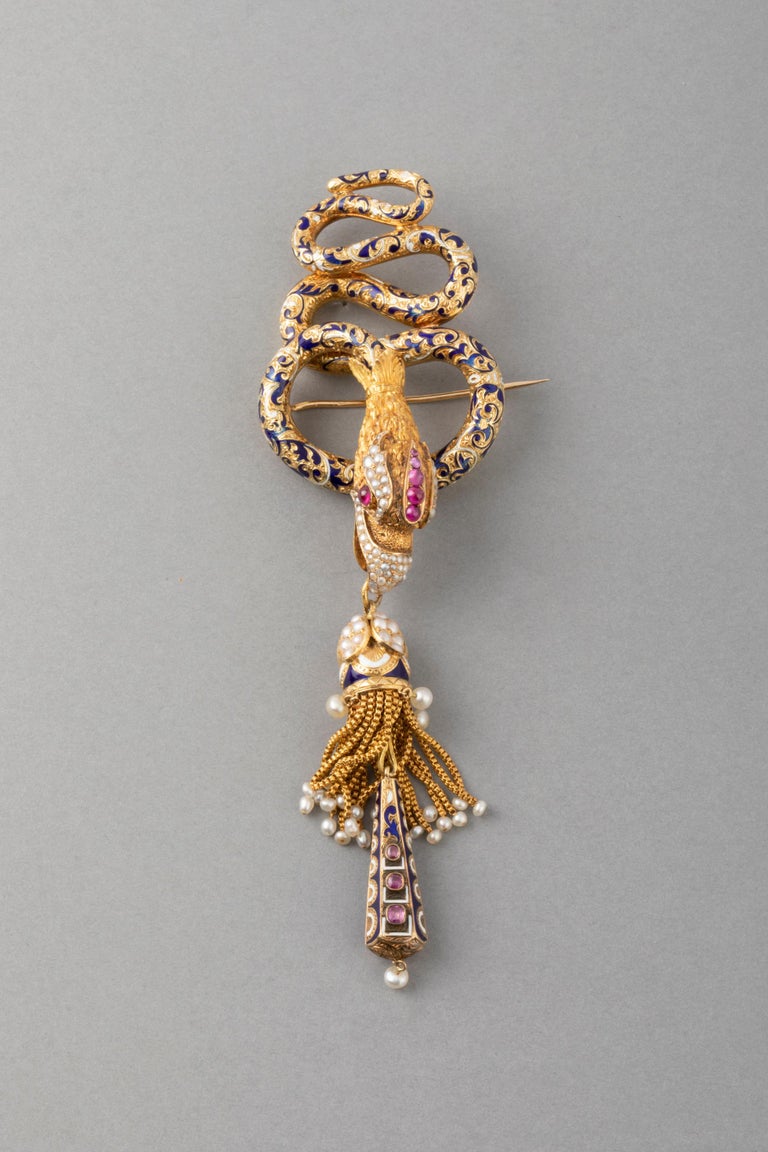 Antique Gold and Enamel Chimère French Brooch For Sale at 1stdibs