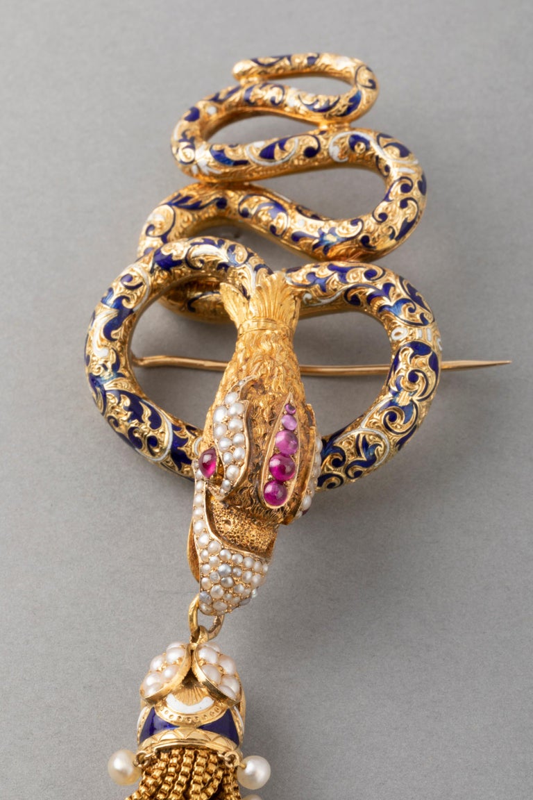 Antique Gold and Enamel Chimère French Brooch For Sale at 1stdibs