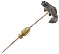 Antique Gold and Enamel Fish Stick Pin