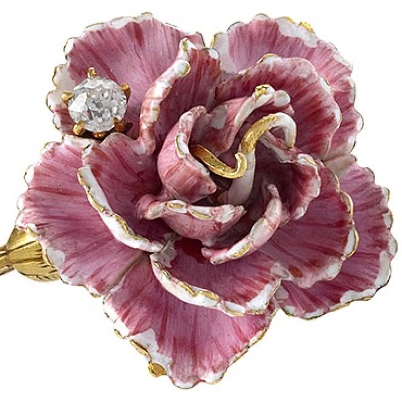 Women's Antique Gold and Enamel Flower Brooch with Diamond by Tiffany & Co.