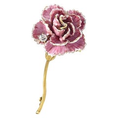 Antique Gold and Enamel Flower Brooch with Diamond by Tiffany & Co.