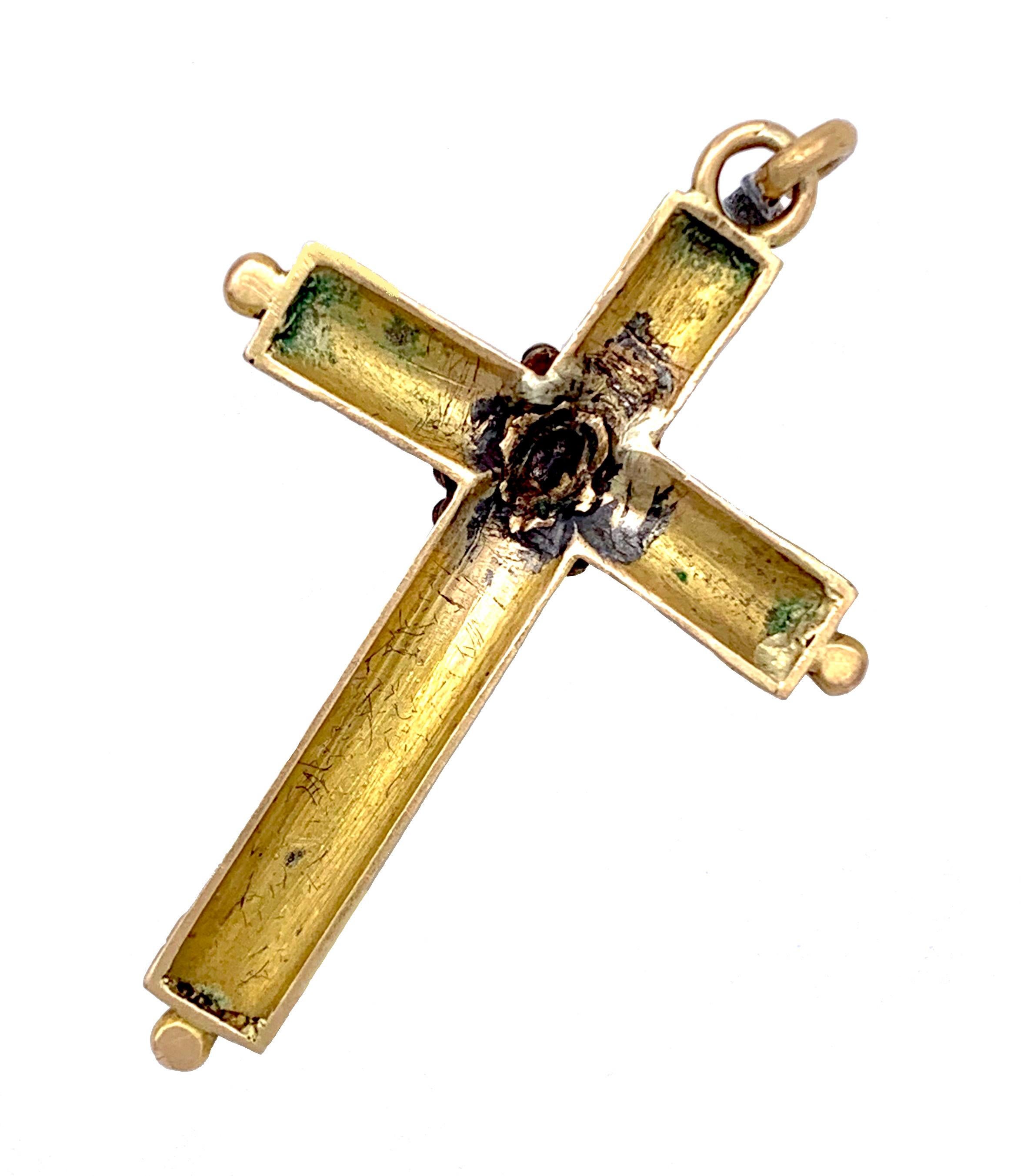 Antique Gold Enamel Pendant Cross Citrin Original Fitted Case In Good Condition For Sale In Munich, Bavaria