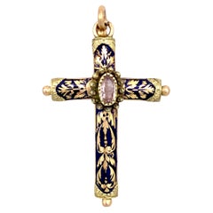 Antique Gold and Enamel  Pendant Cross Citrin Original Fitted Case