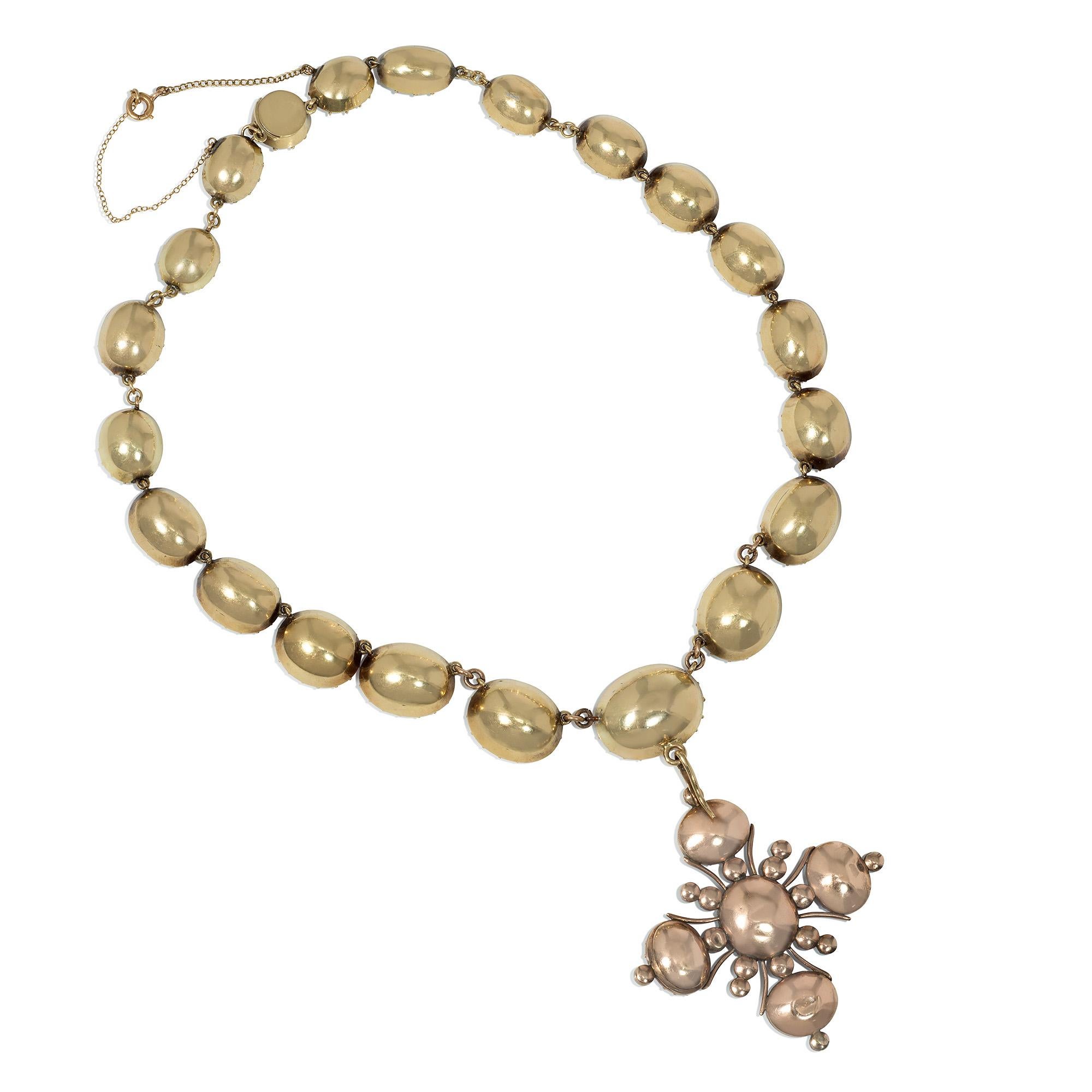 Georgiano Collana Rivière in oro antico e ametista smerigliata con croce maltese staccabile in vendita