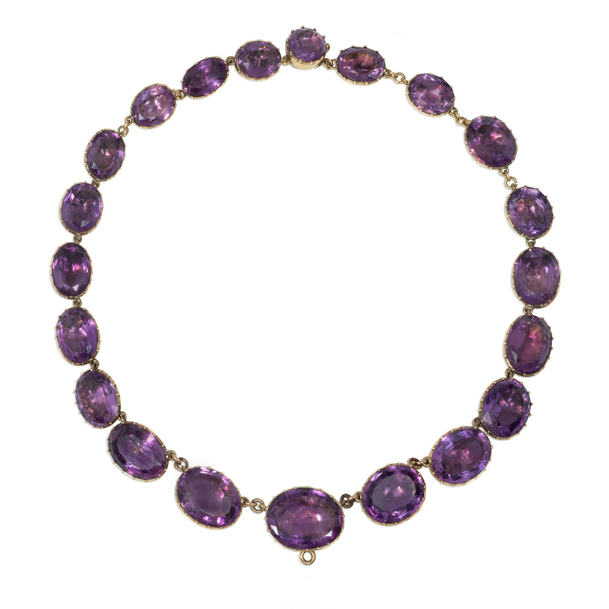 Georgian Antique Gold and Foiled Amethyst Rivière Necklace with Detachable Maltese Cross For Sale