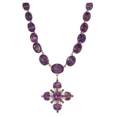 Antique Gold and Foiled Amethyst Rivière Necklace with Detachable Maltese Cross