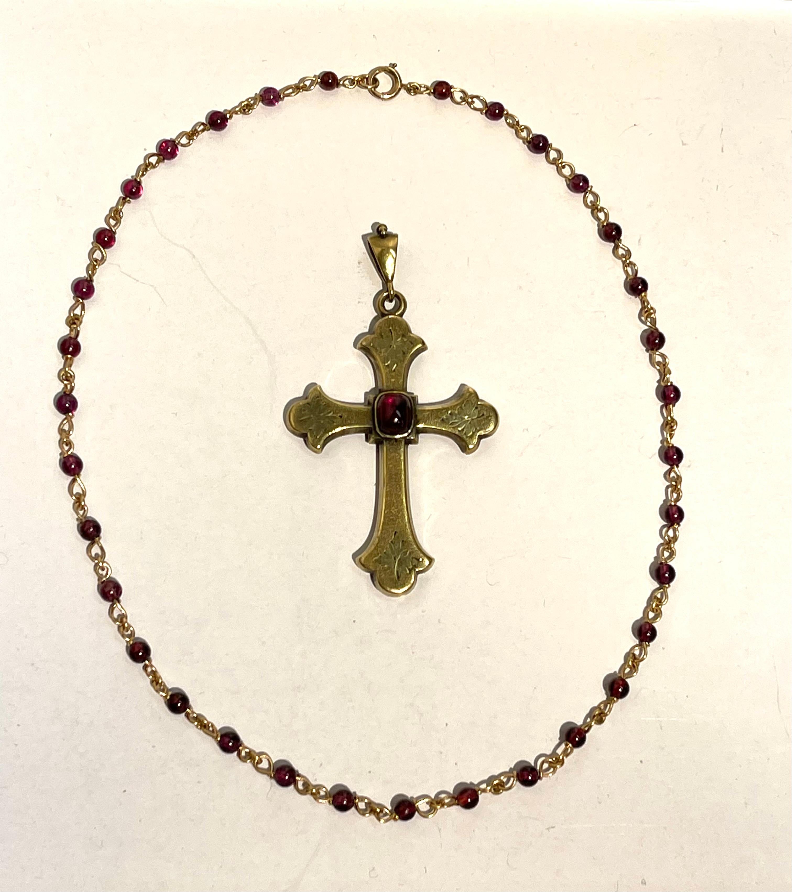 Antique Gold and Garnet Vintage Statement Cross Pendant and Necklace For Sale 4