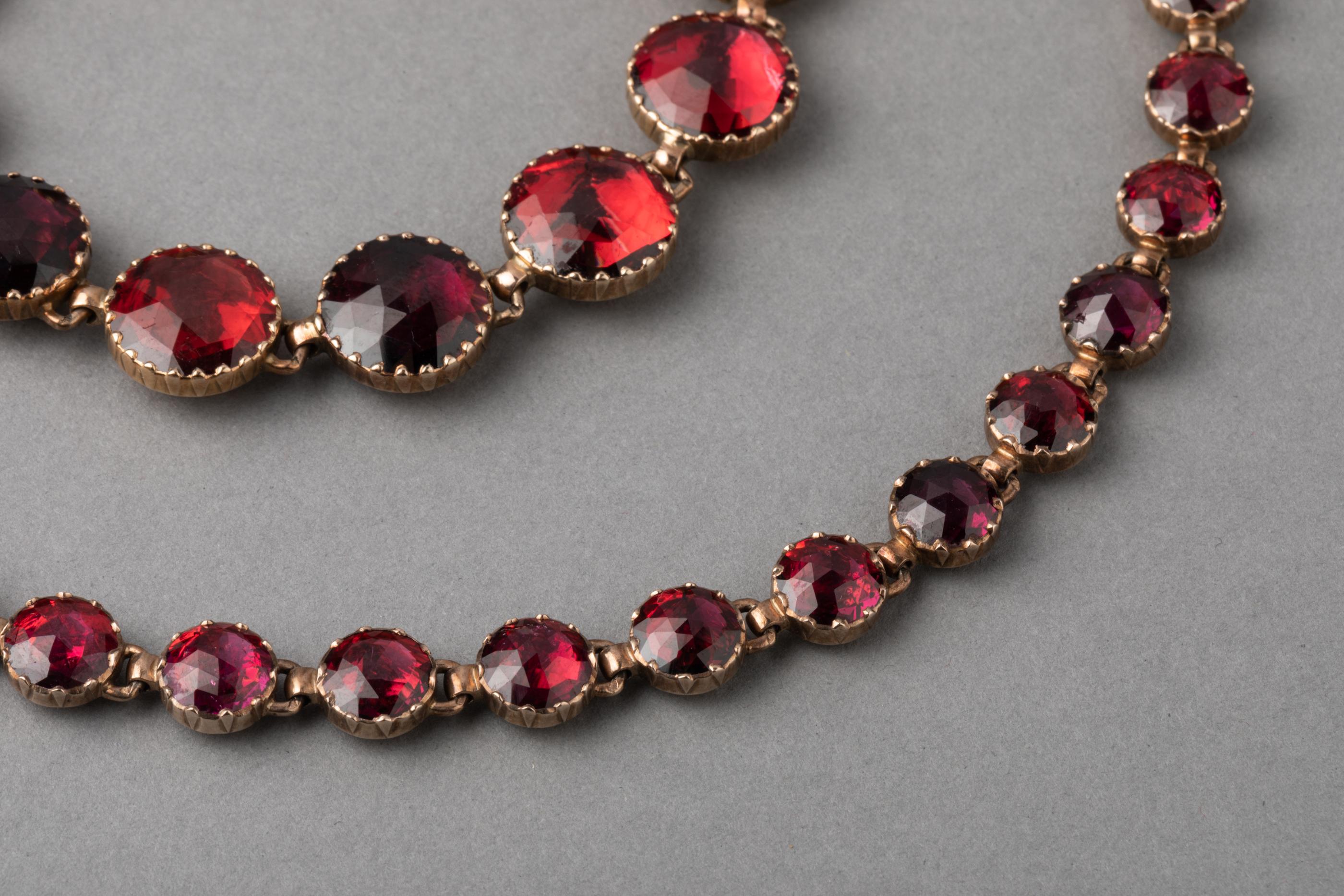 Women's Antique Gold and Garnets French Necklace For Sale