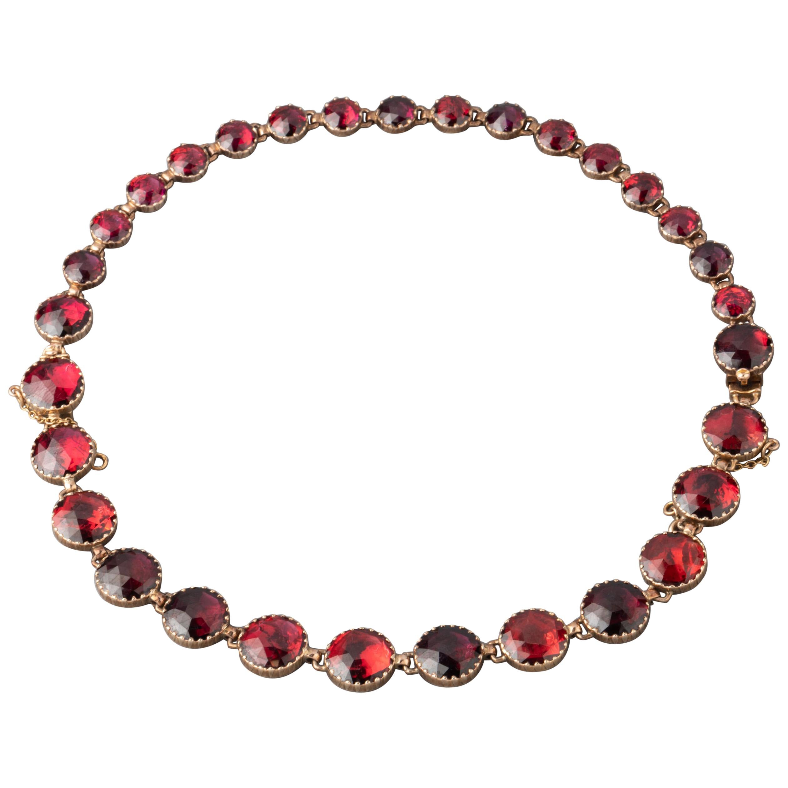 Antique Gold and Garnets French Necklace For Sale