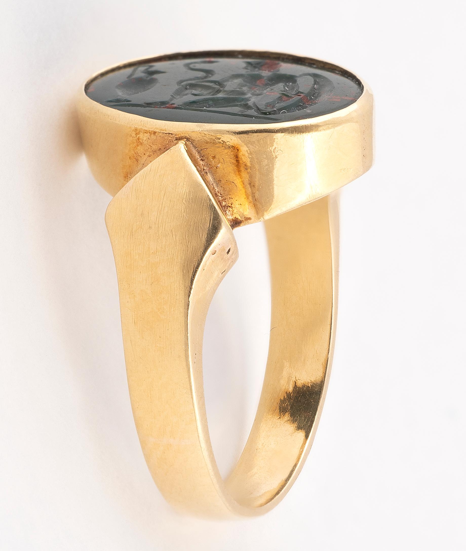 Napoleon III Antique Gold and Intaglio Agate Bloodstone Ring