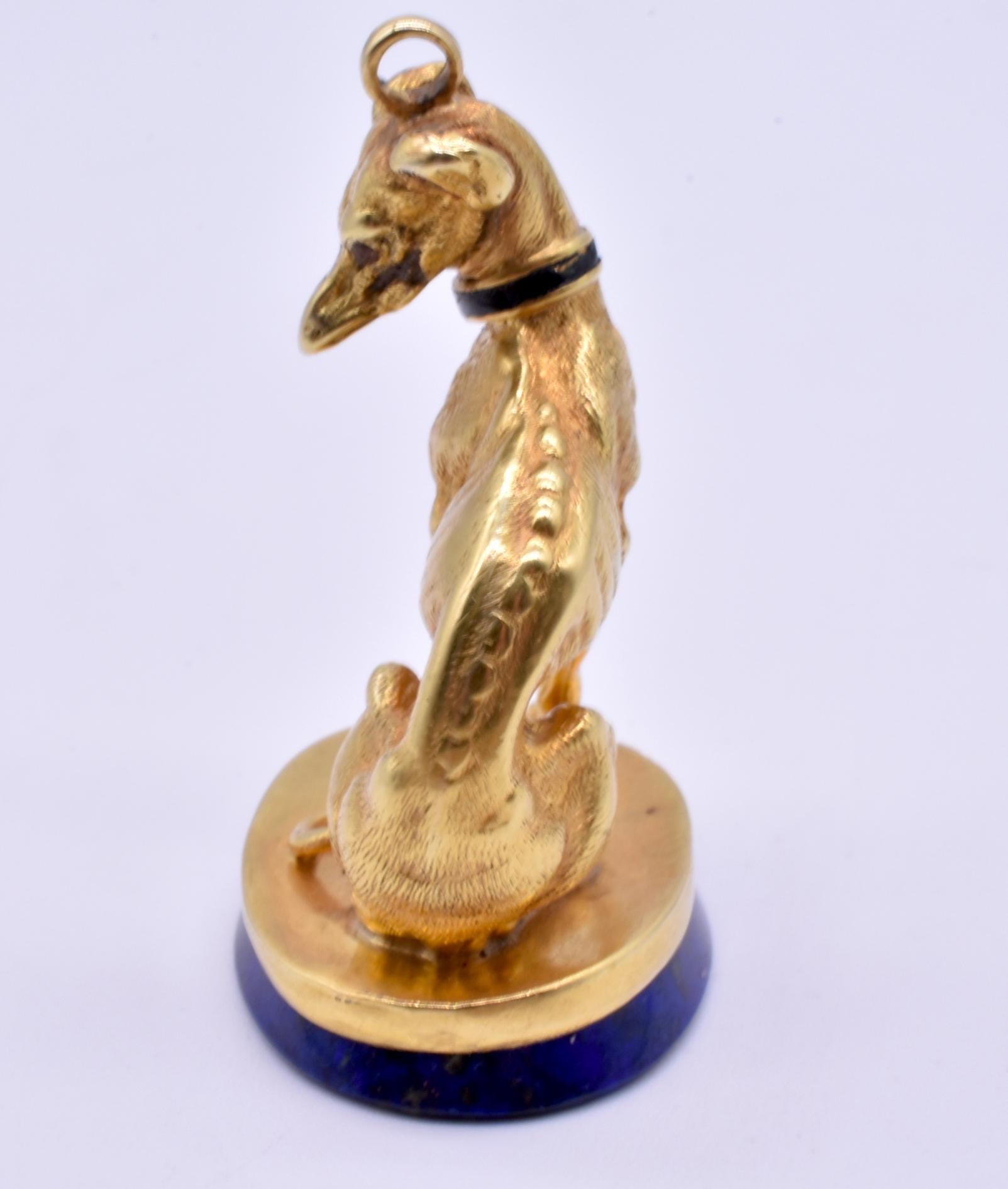 Antique Gold and Lapis Watch Fob in Form of a Greyhound 8