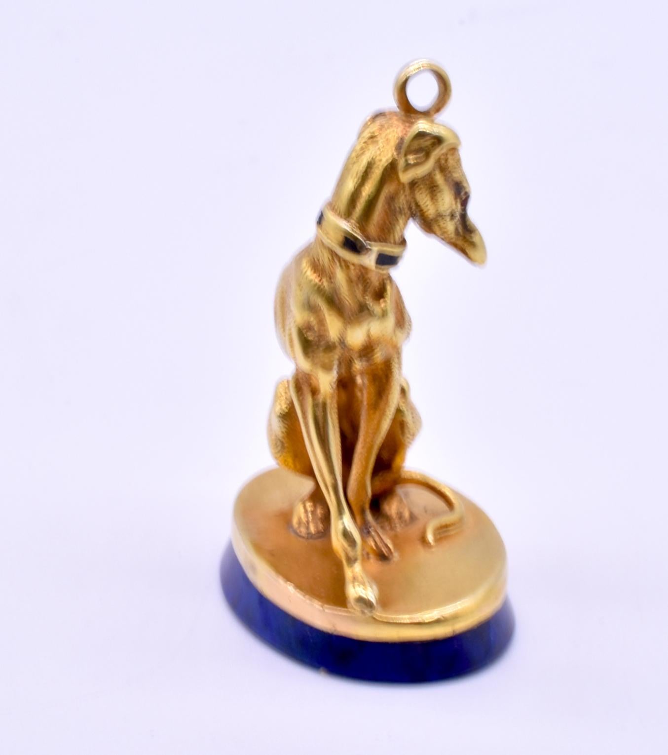 Antique Gold and Lapis Watch Fob in Form of a Greyhound In Excellent Condition In Baltimore, MD