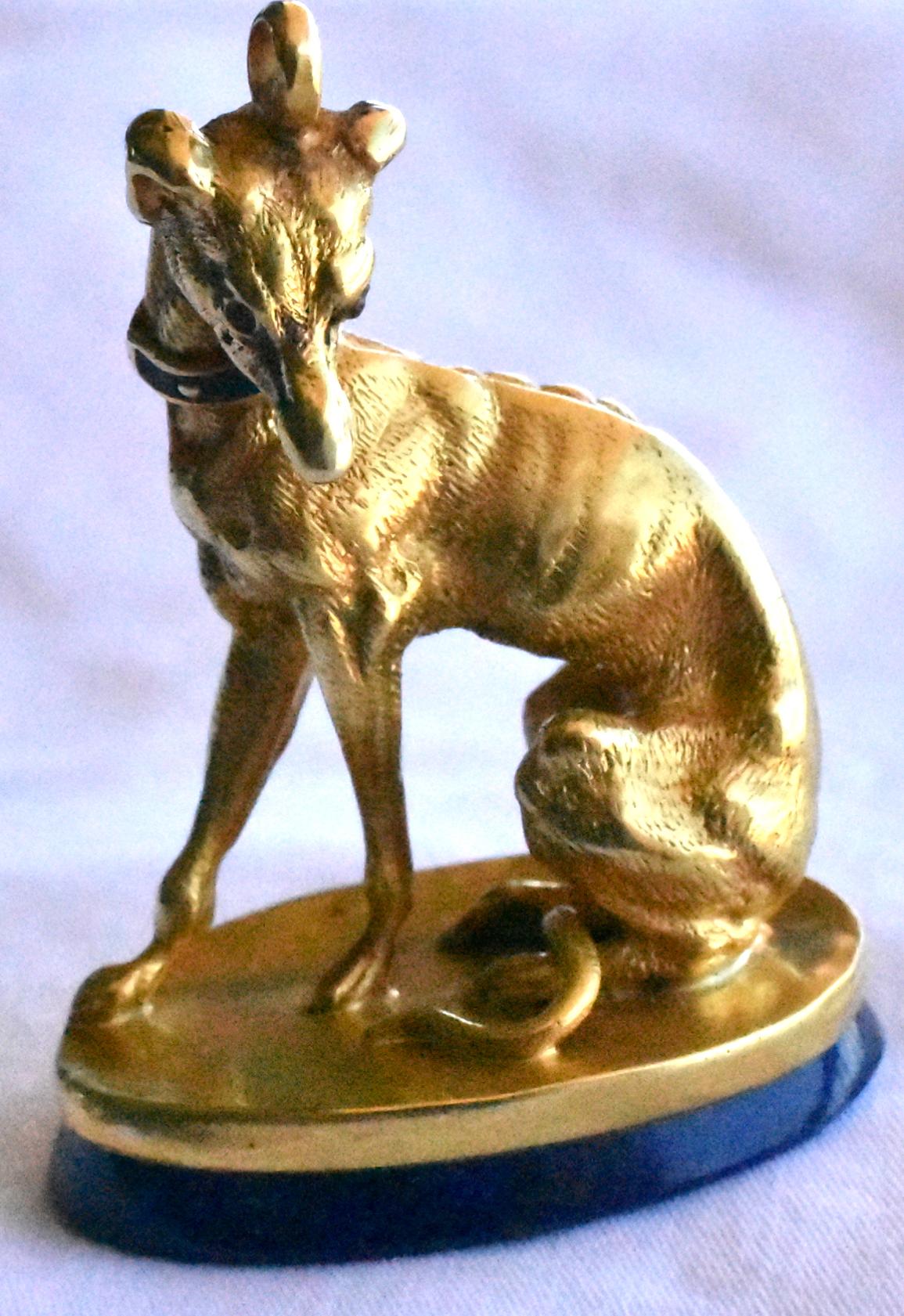 Antique Gold and Lapis Watch Fob in Form of a Greyhound For Sale 4