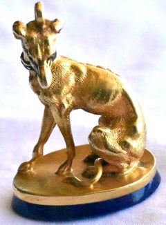 Antique Gold and Lapis Watch Fob in Form of a Greyhound