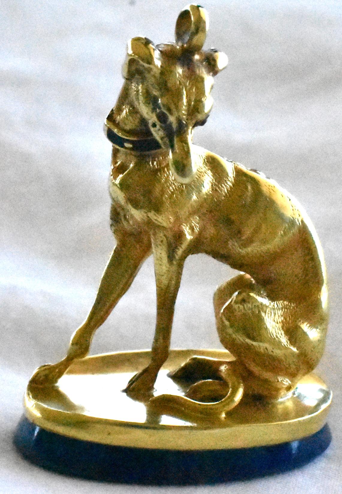 Antique Gold and Lapis Watch Fob in Form of a Greyhound 6