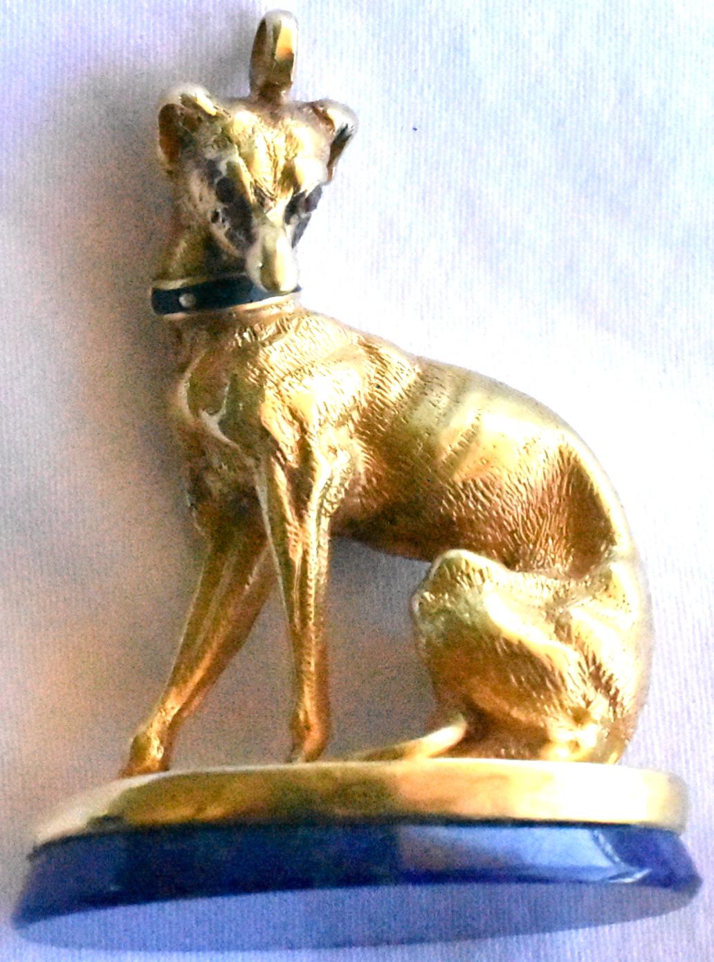 Antique Gold and Lapis Watch Fob in Form of a Greyhound For Sale 7