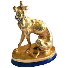 Antique Gold and Lapis Watch Fob in Form of a Greyhound