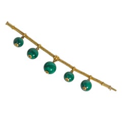 Antique Gold and Malachite Bead Archaeological Revival Bracelet