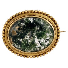 Antique Gold and Moss Agate Brooch