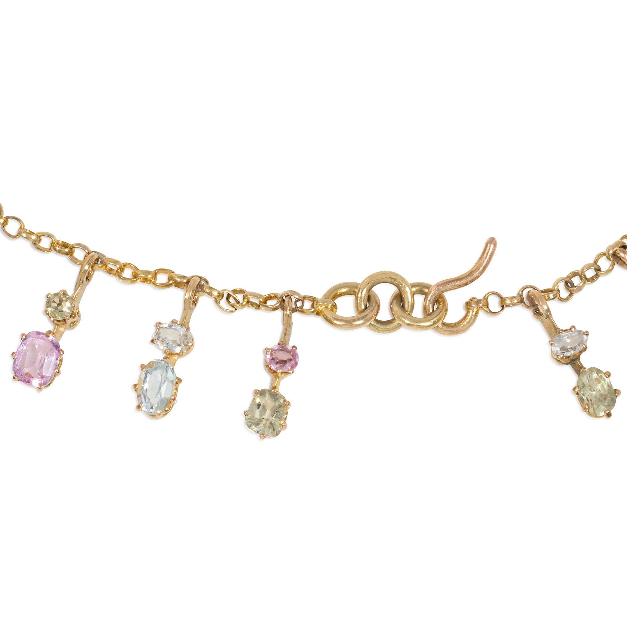 Antique Gold and Multi-Gemstone Graduated Fringe Necklace In Good Condition In New York, NY