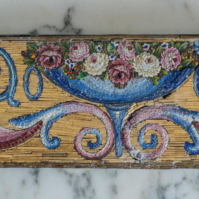 Italiano Antique Gold and Multicolour Micro Mosaic Plaque with Birds and Flowers in vendita